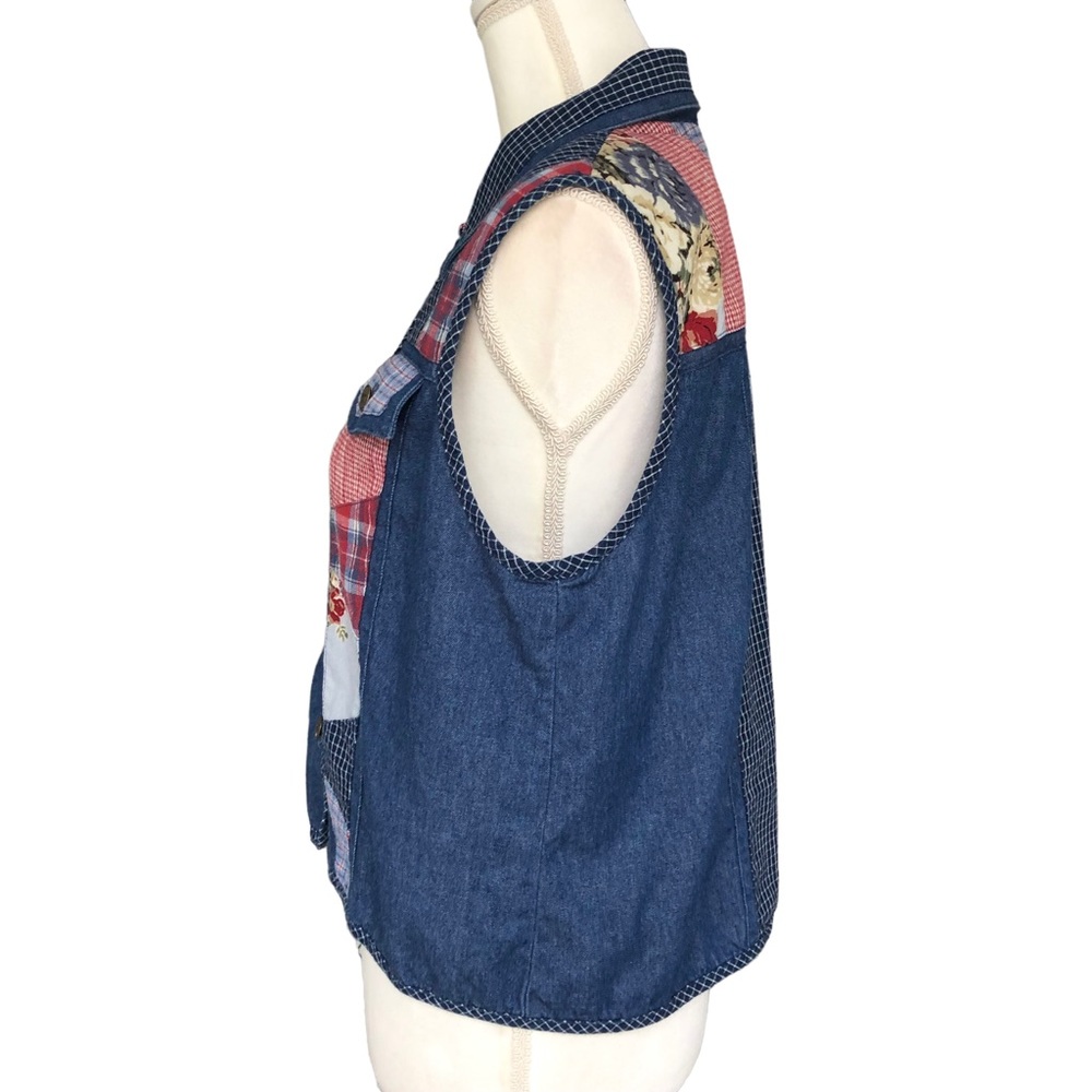 Vintage Patchwork Patriotic Collared Blue Denim V… - image 3
